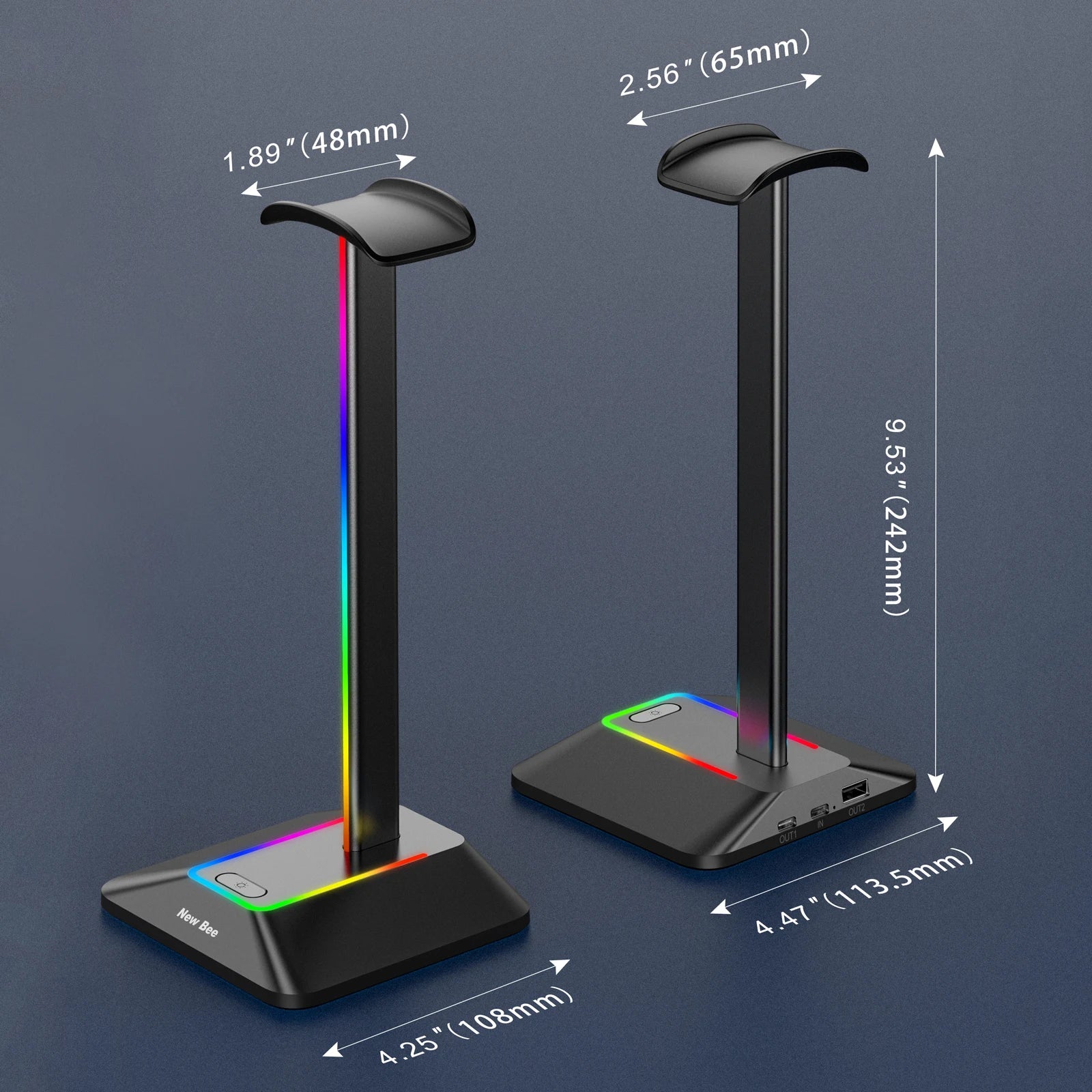 RGB Headphones Stand Holder with 2 USB Ports