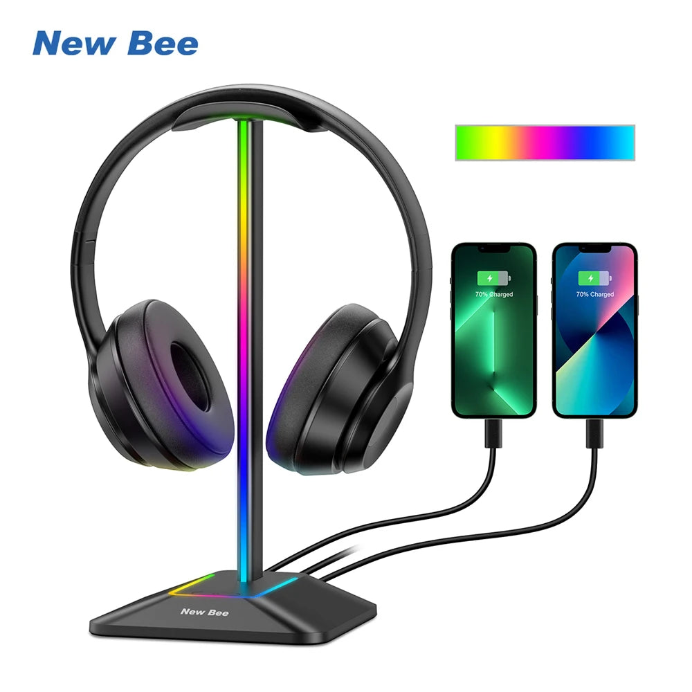 RGB Headphones Stand Holder with 2 USB Ports