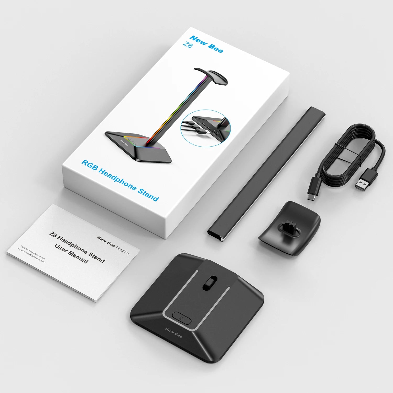 RGB Headphones Stand Holder with 2 USB Ports