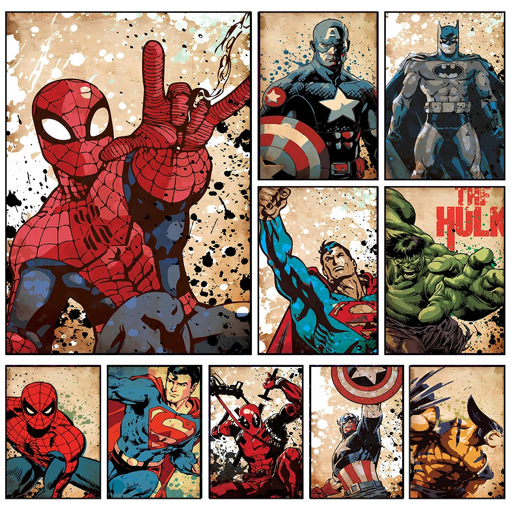 Marvel Posters – Spider-Man, Iron Man, Batman, Hulk Mural